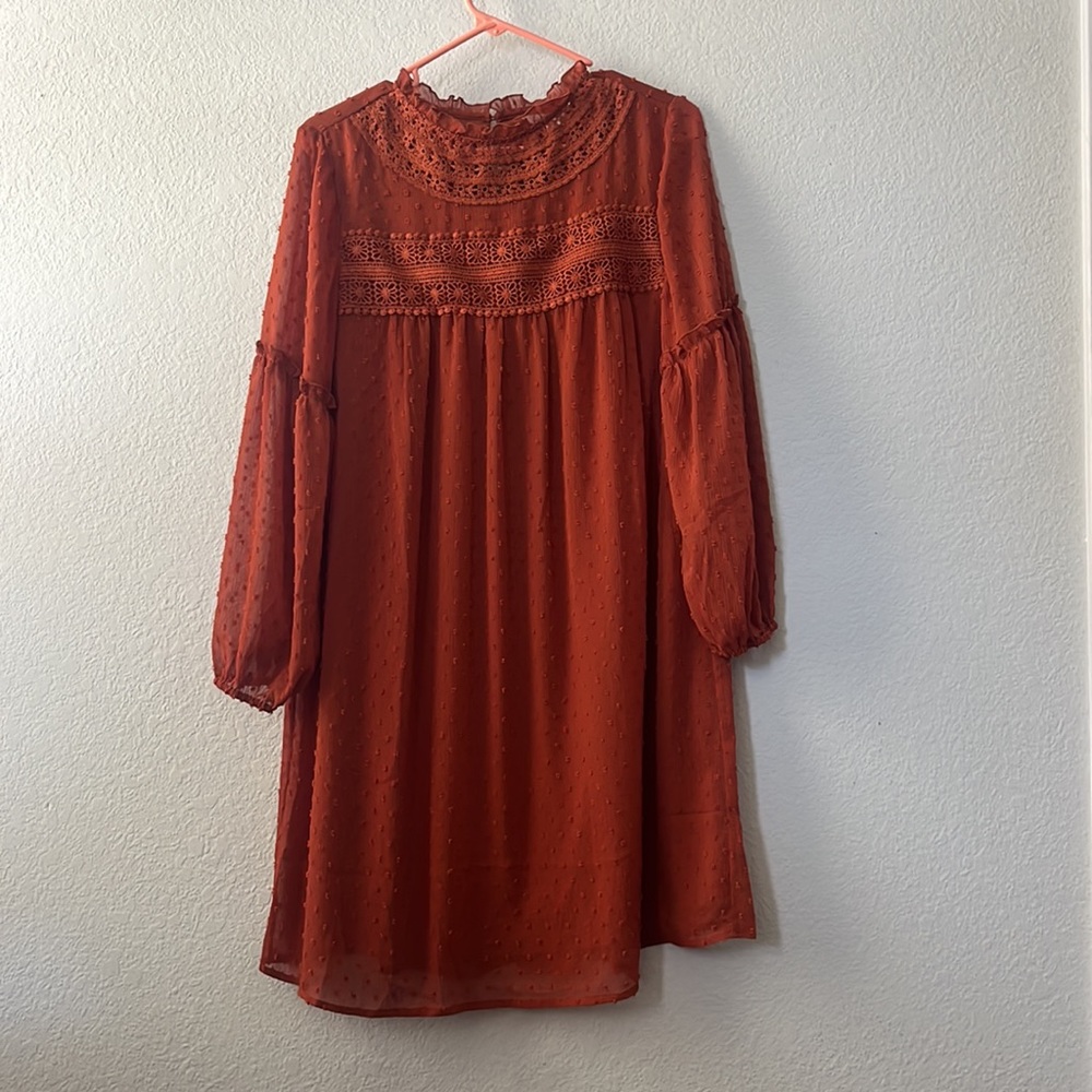 Fall rusty long sleeve flowing dress